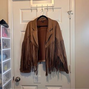 SHEIN Tan Fringe Vegan Suede Jacket